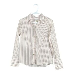 Talbots Petites S Small Striped LS Button Shirt Office Career Stretch Casual